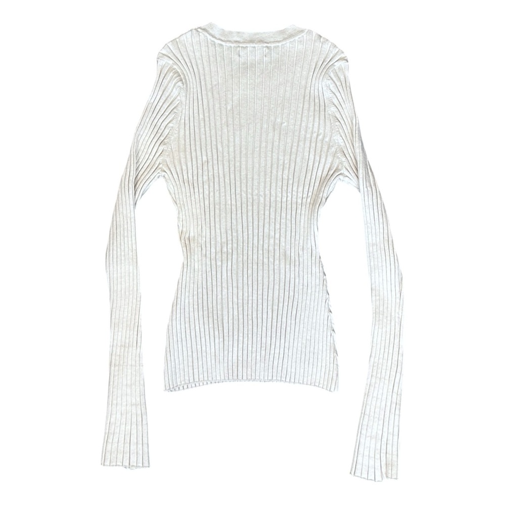 Quince Cotton Cashmere Ribbed Long Sleeve Sweater Heather Bone Cream Women Large - Picture 4 of 7